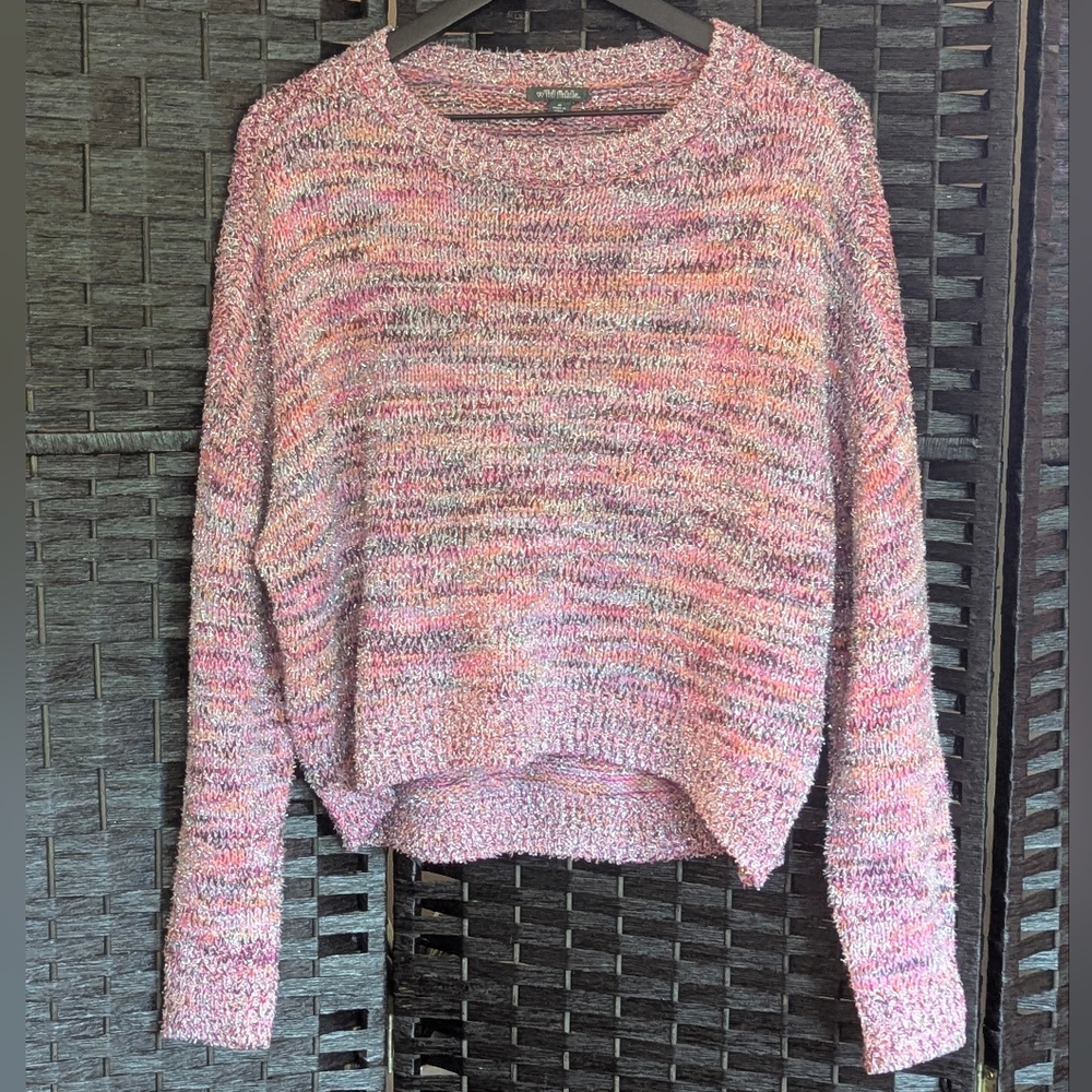 Wild Fable Pink Crew Neck Sweater with Cropped Length